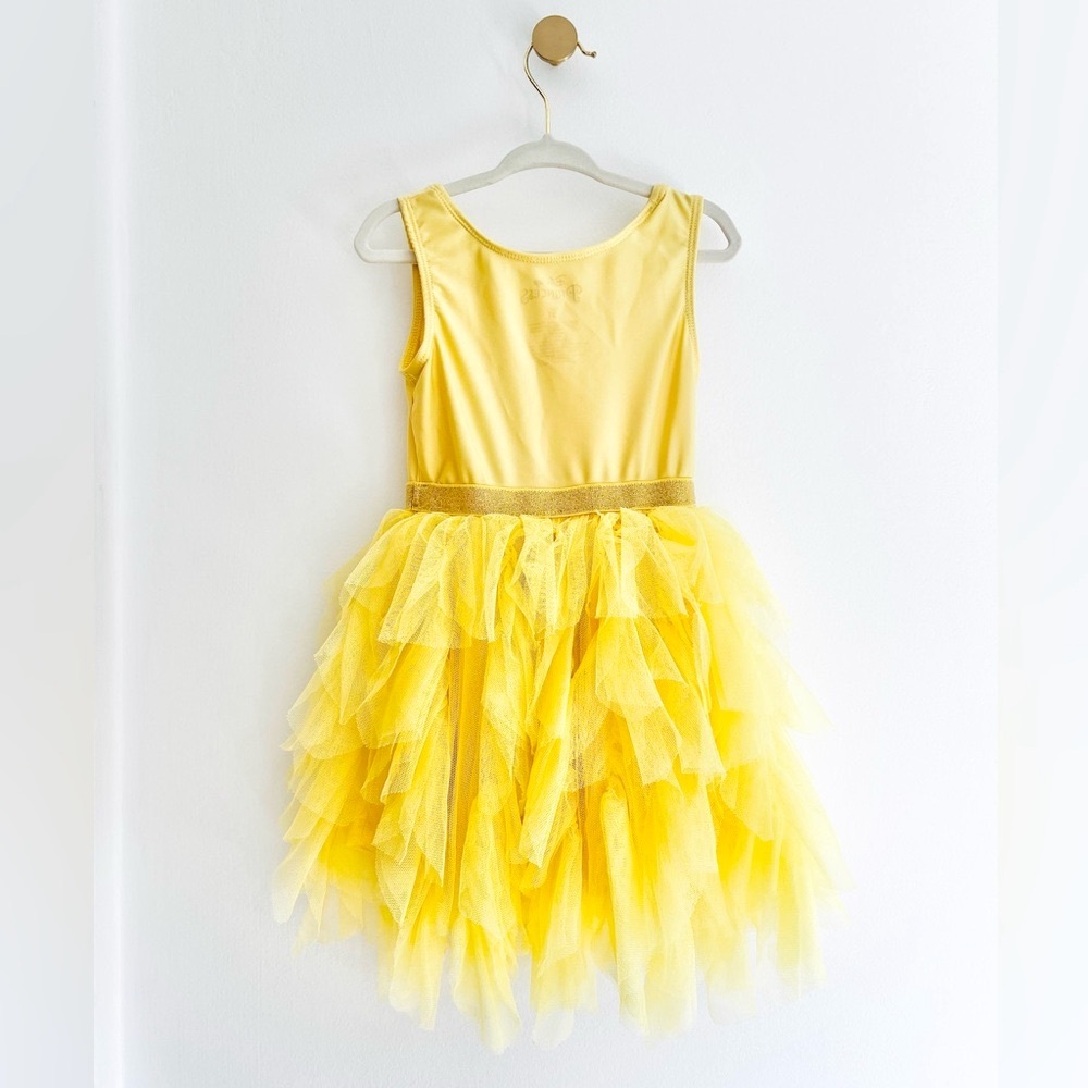 DISNEY Princess BELLE Yellow Layered Soft Tulle Dress w/Underpanty 3T - Like New - Picture 2 of 5
